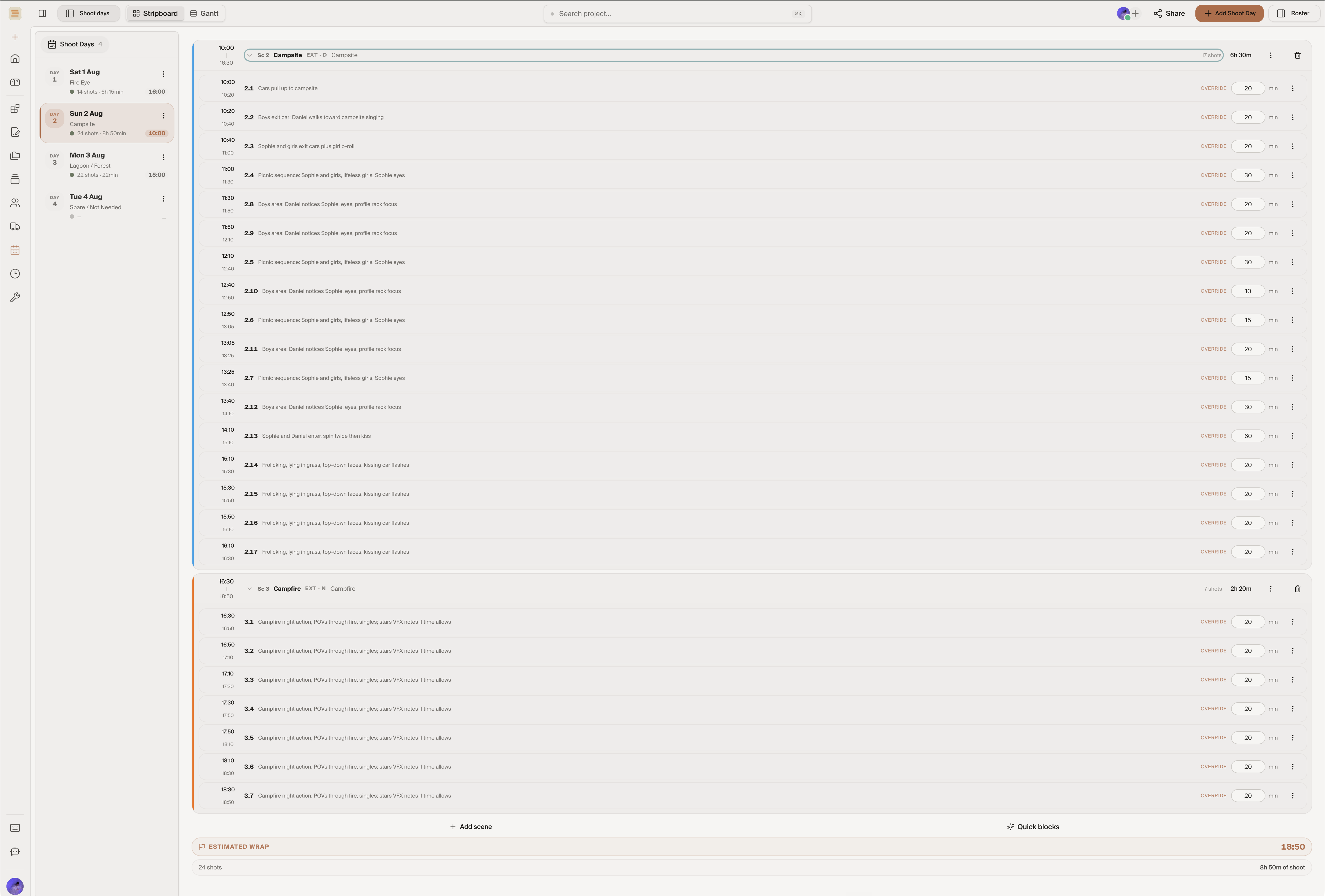 A live CineFlow callsheet link staying current for everyone