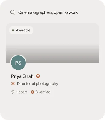 A cinematographer’s profile appears beside the film Salt Lines in a search for crew open to work.